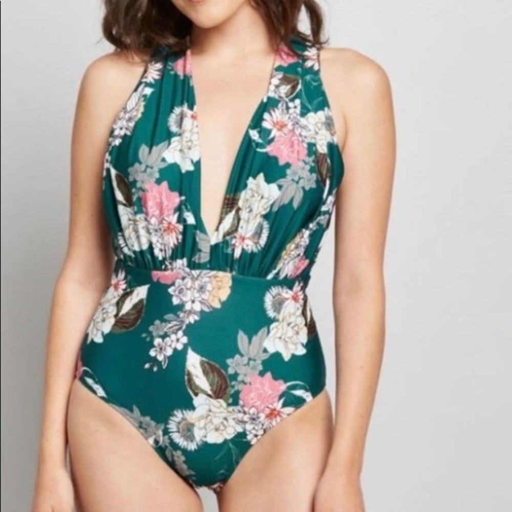 Green floral one piece